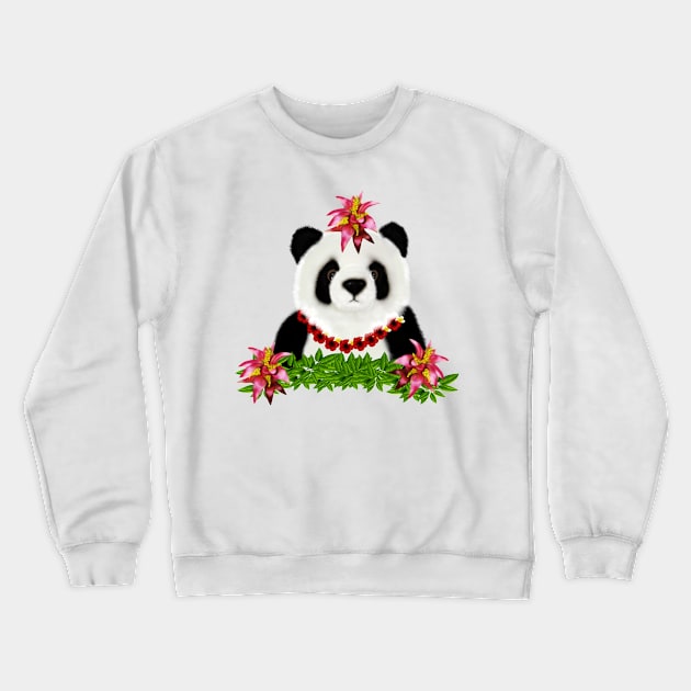 Panda, Tropical Bear, Floral Crewneck Sweatshirt by dukito